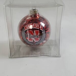 Nebraska Huskers NCAA Glass Ornament Ball Red Tinsel Fill 3" Christmas NWT